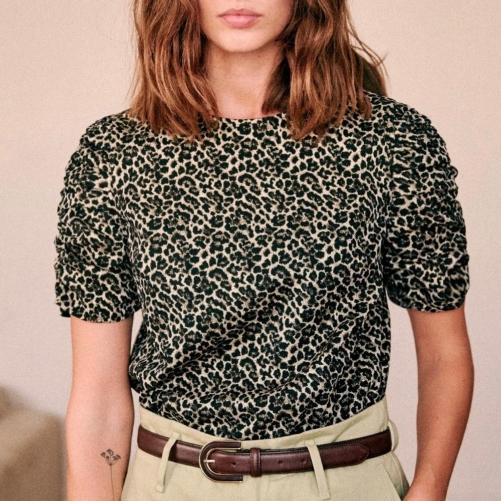 NWOT Sezane Kate Blouse Leopard Size FR 38/US 6 - Picture 1 of 8